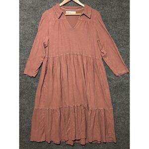 Free People FP Beach XS Tiered Tunic Dress Collared V Neck Long Sleeve